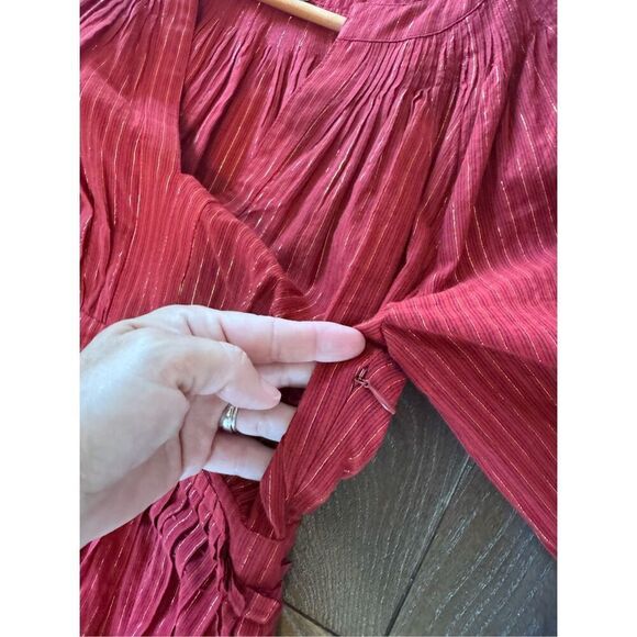 Ulla Johnson Rory Metallic Cotton Long Sleeve Mini Dress Ruby Red Size 4 - Picture 13 of 13